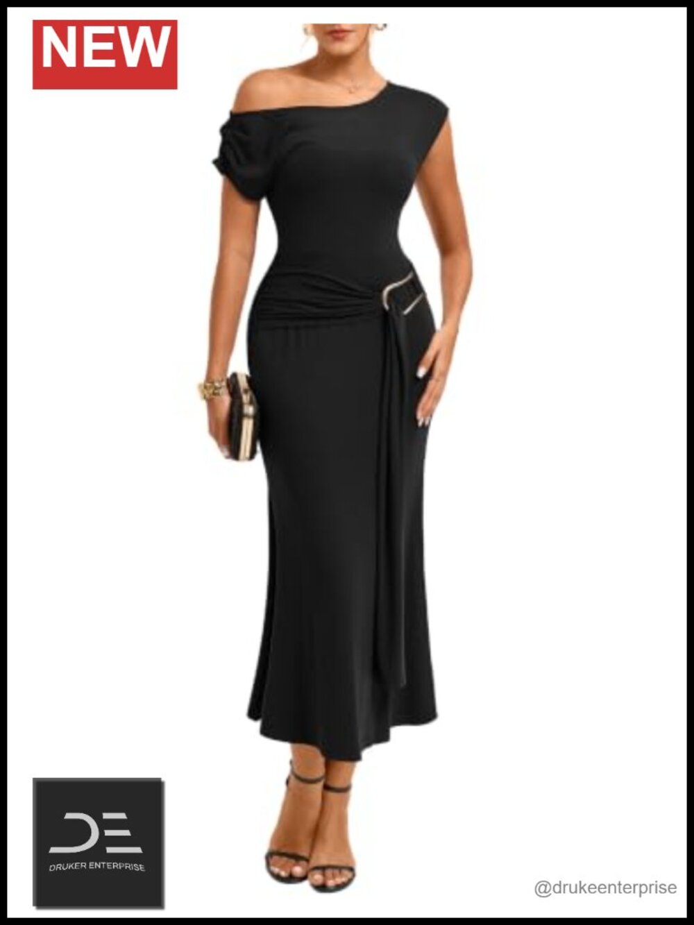 One Shoulder Bodycon Maxi Dress Ruched Fishtail Formal Evening Party